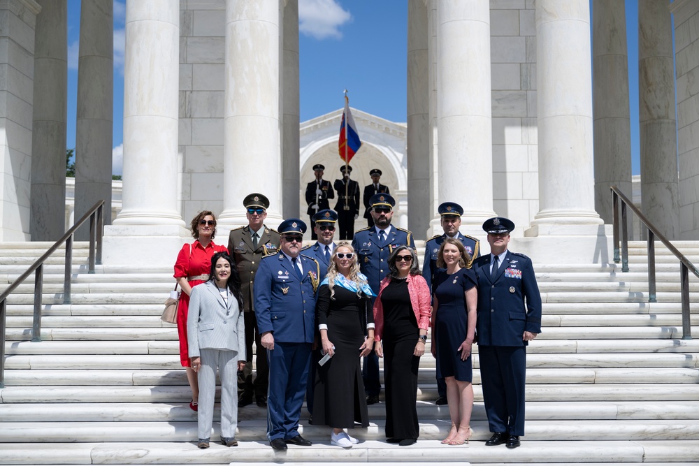 The Commander of the Slovak Air Force Maj. Gen. Róbert Tóth Participates in an Air Force Full Honors Wreath-Laying Ceremony at the Tomb of the Unknown Soldier