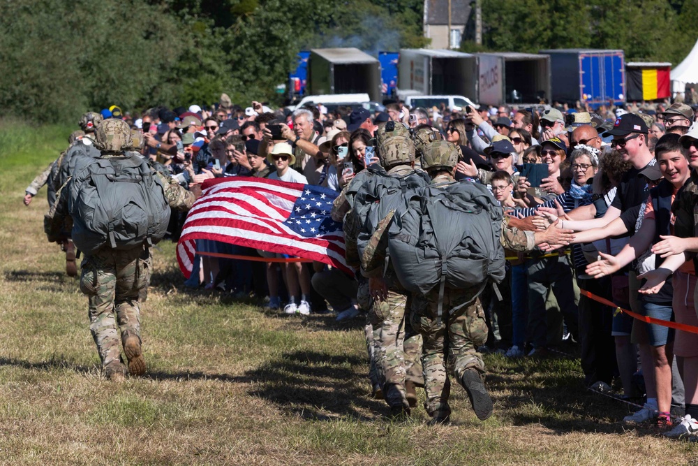 Multi-national paratroopers commemorate D-Day with historic jump into Normandy, France.