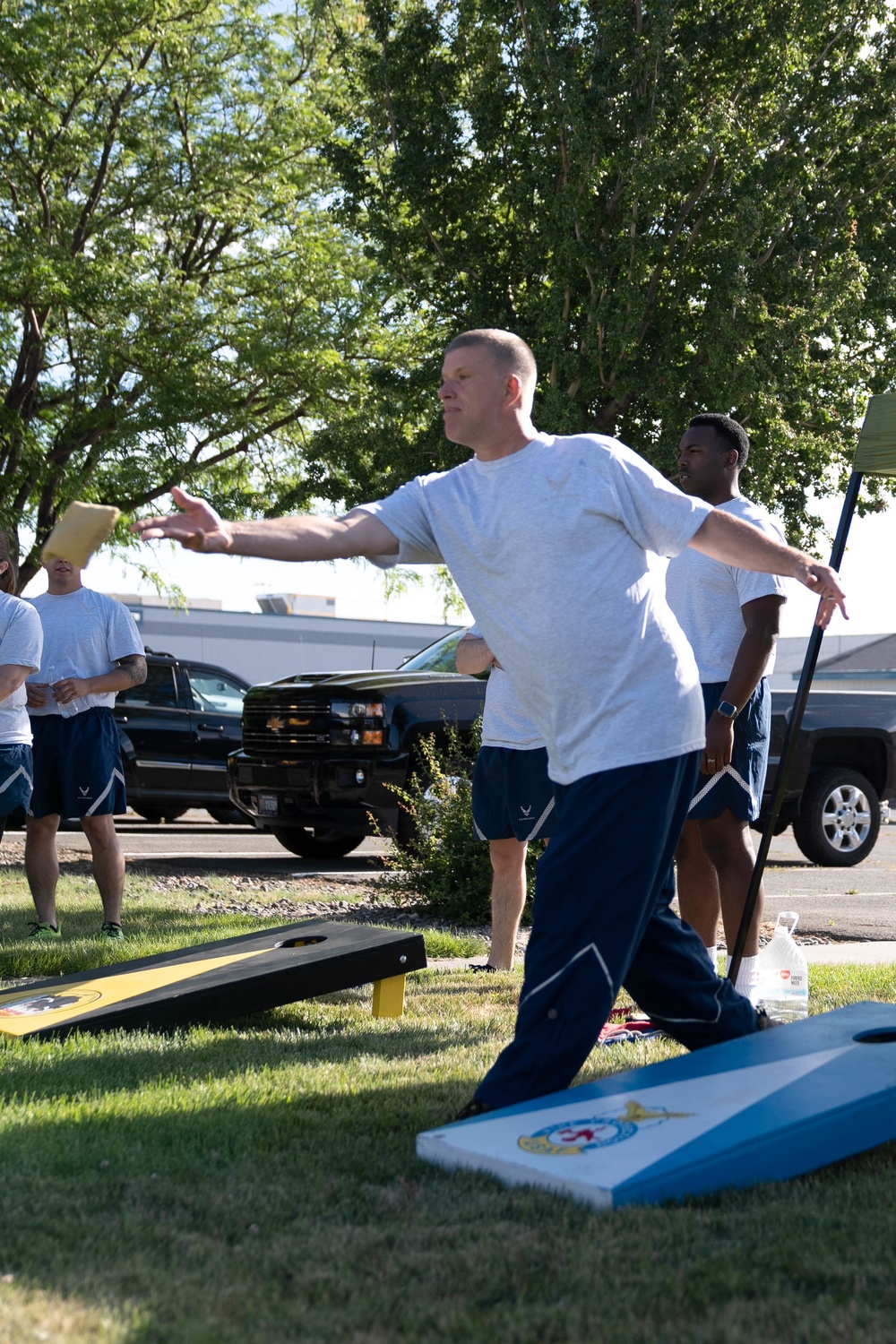 Airmen compete at &quot;Corn Hole&quot; during the UNITE Event at Nevada Air National Guard Base