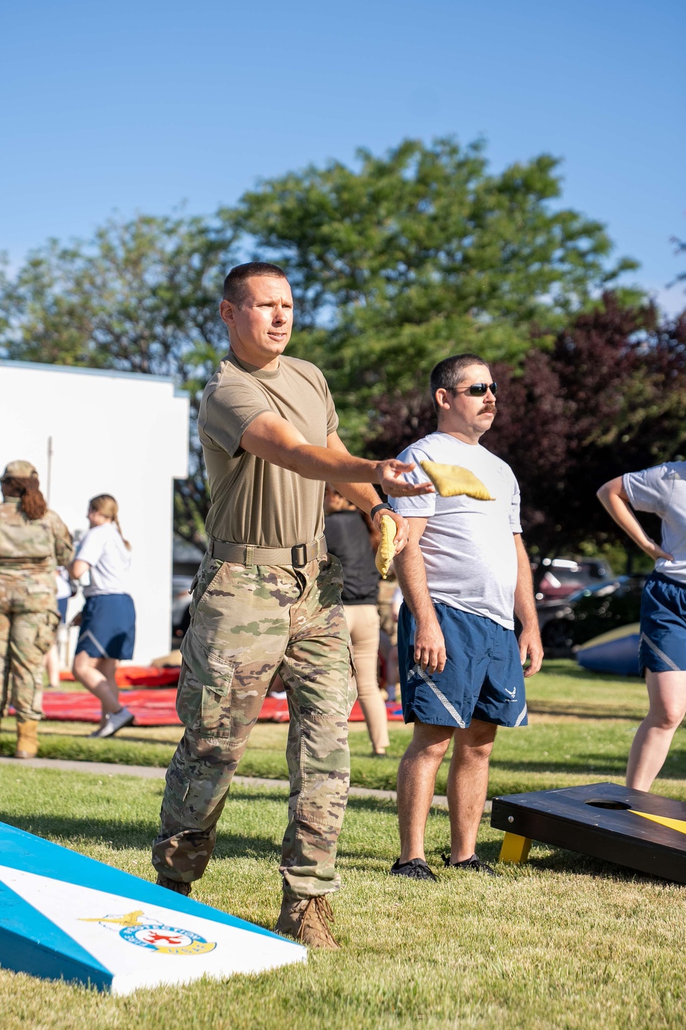 Airmen compete at &quot;Corn Hole&quot; during the UNITE Event at Nevada Air National Guard Base