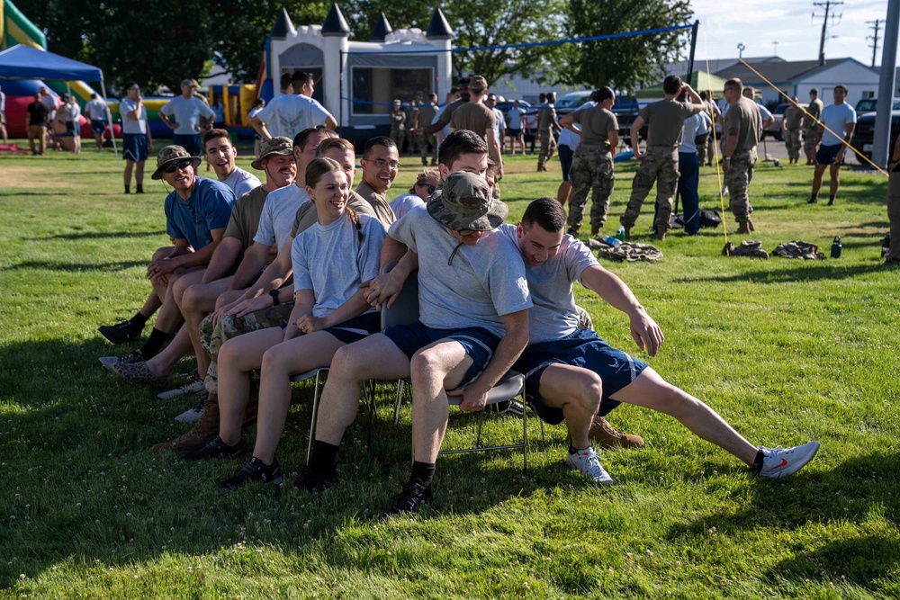 Airmen compete at &quot;Musical Chairs&quot; during the UNITE Event at Nevada Air National Guard Base