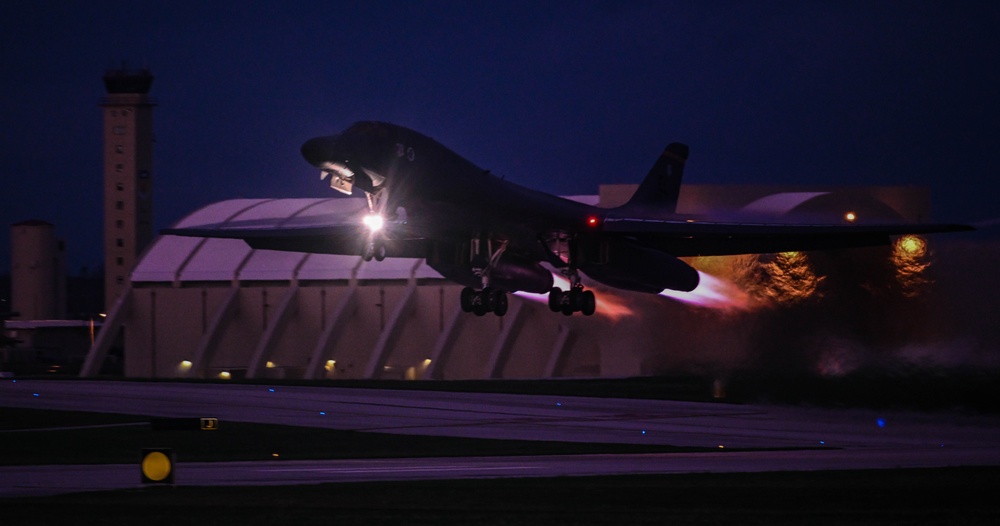 37th Expeditionary Bomb Squadron B-1B Lancers takeoff from Andersen AFB during BTF 24-6