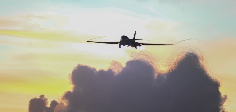 37th Expeditionary Bomb Squadron B-1B Lancers takeoff from Andersen AFB during BTF 24-6