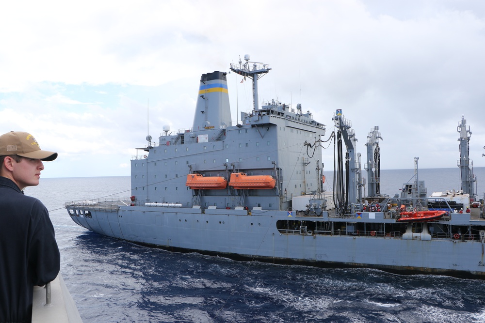 USS Manchester and USNS Big Horn conduct replenishment-at-sea