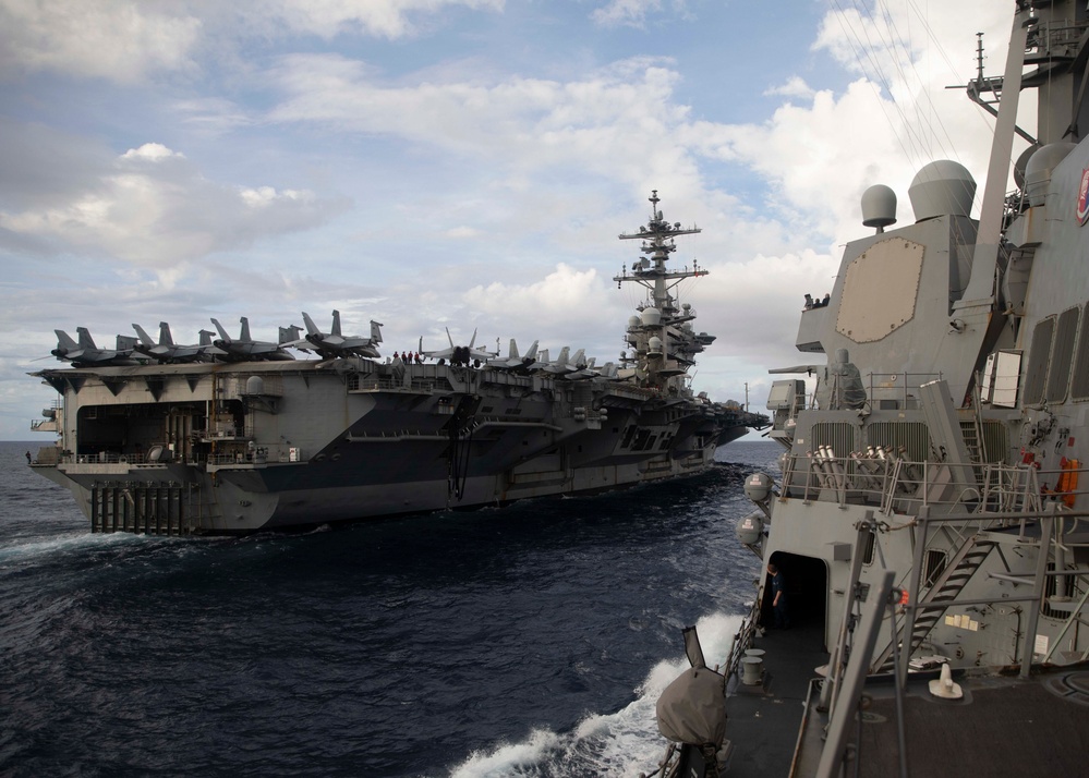 USS Ralph Johnson Conducts Replenishment-at-Sea with USS Theodore Roosevelt