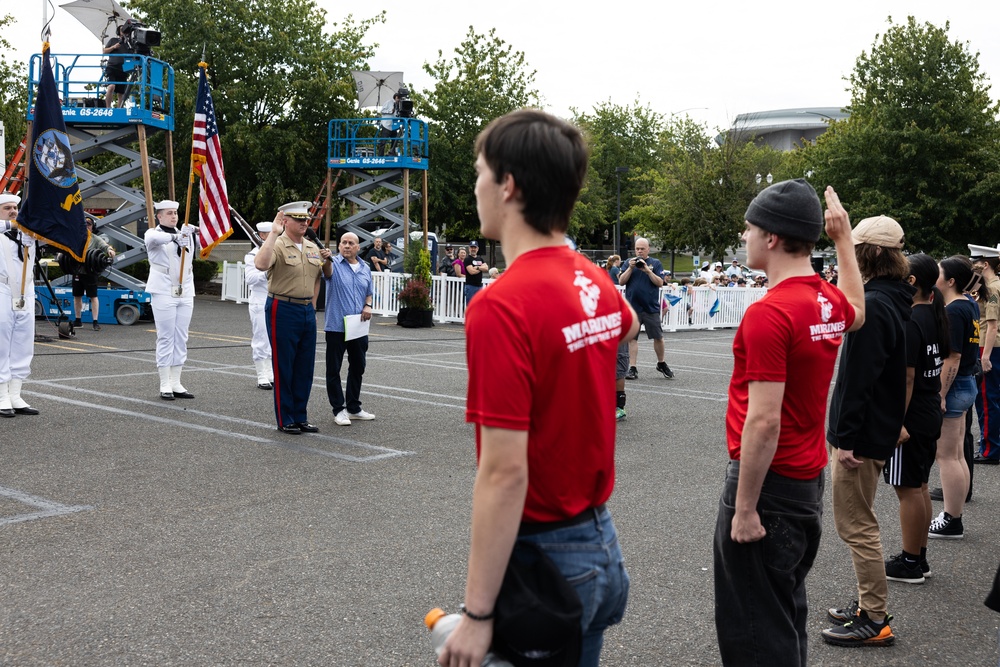 Marine Corps Poolees take Oath of Enlistment at Grand Floral Parade