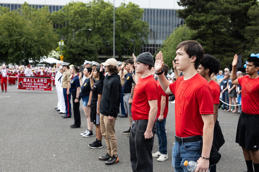 Marine Corps Poolees take Oath of Enlistment at Grand Floral Parade