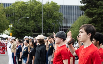 Marine Corps Poolees take Oath of Enlistment at Grand Floral Parade