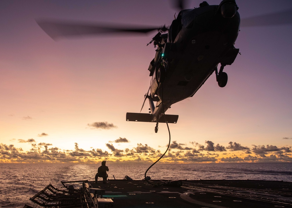 Explosive Ordnance Disposal Mobile Unit 5 fast ropes aboard USS Robert Smalls during Valiant Shield