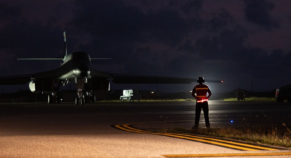 37th Expeditionary Bomb Squadron B-1B Lancers takeoff from Andersen AFB during BTF 24-6