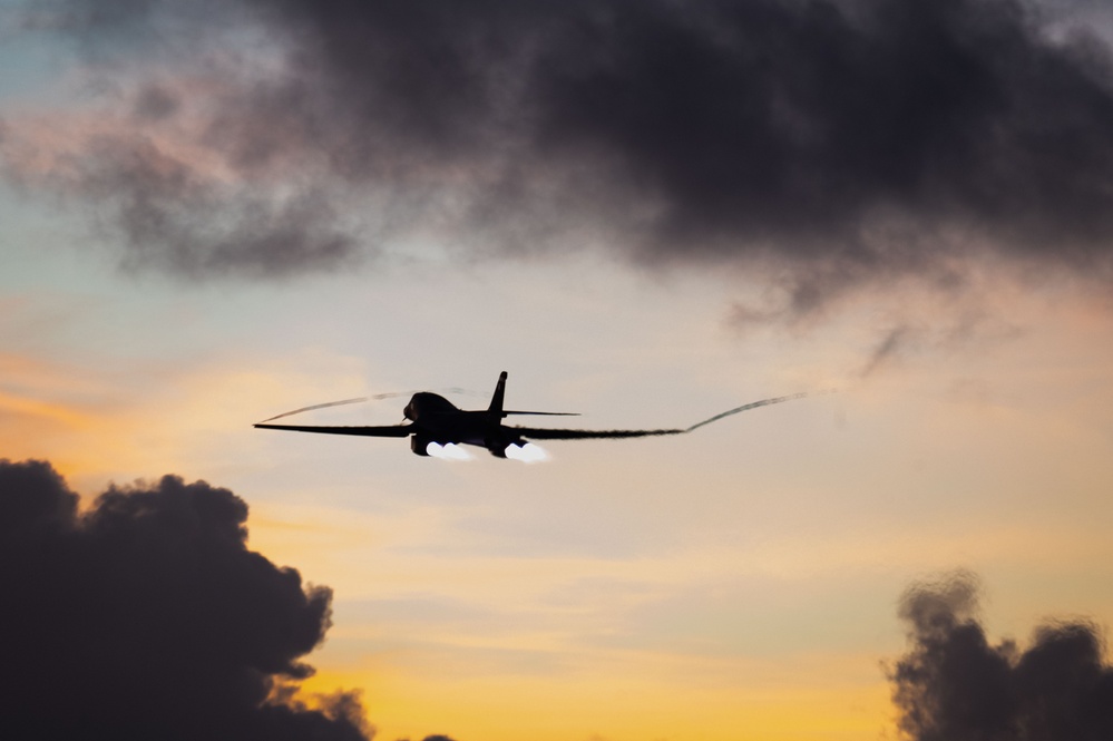 37th Expeditionary Bomb Squadron B-1B Lancers takeoff from Andersen AFB during BTF 24-6