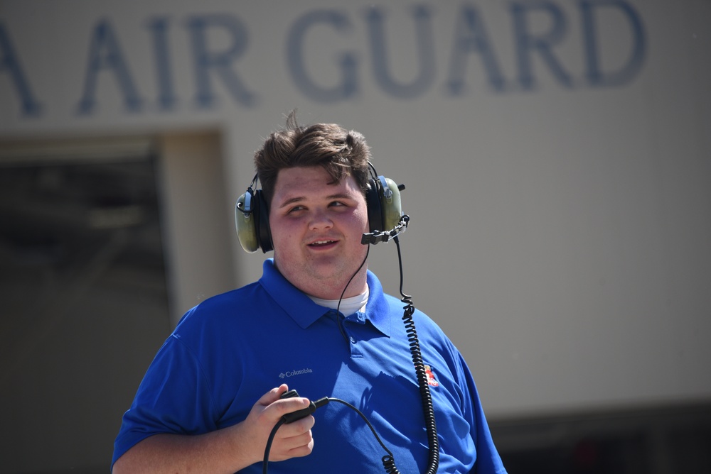 Jacob Howard watches routine aircraft maintenance