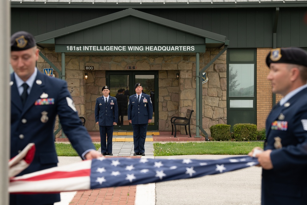181st IW Airmen Perform Retreat Ceremony