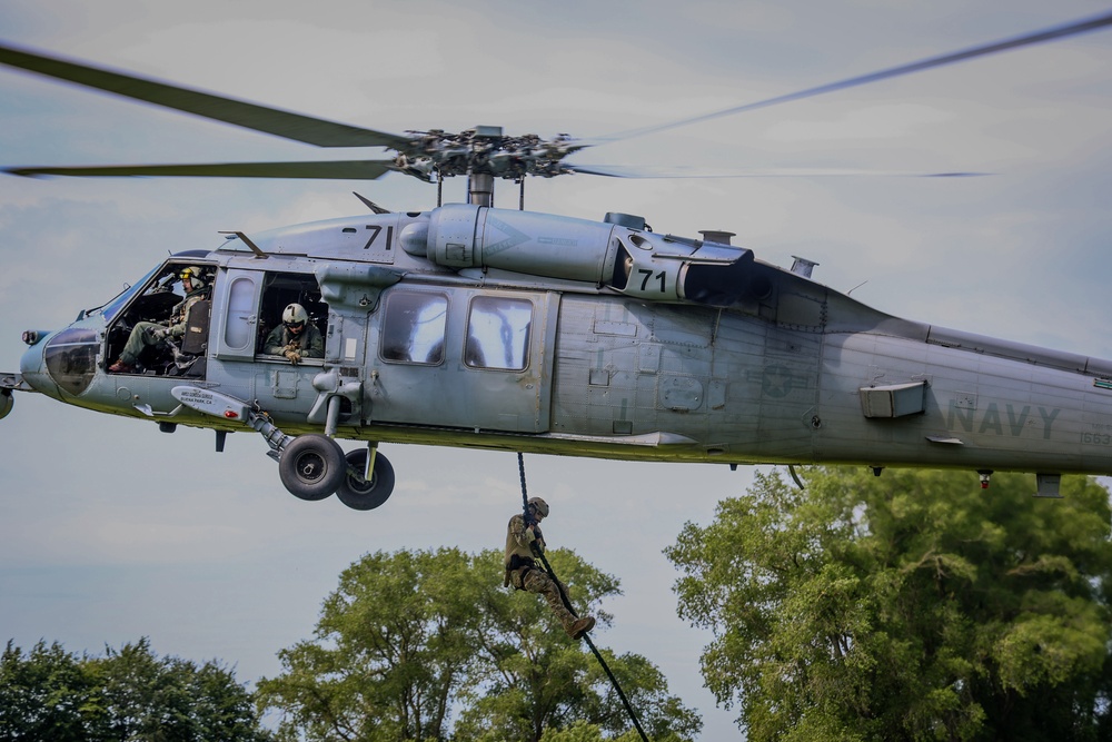 BALTOPS 24 EOD Fast Rope and Rappel Drills