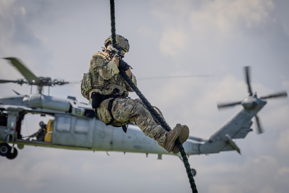 BALTOPS 24 EOD Fast Rope and Rappel Drills