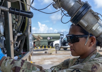 US Army Soldiers conduct fuel operations at Tinian Airport