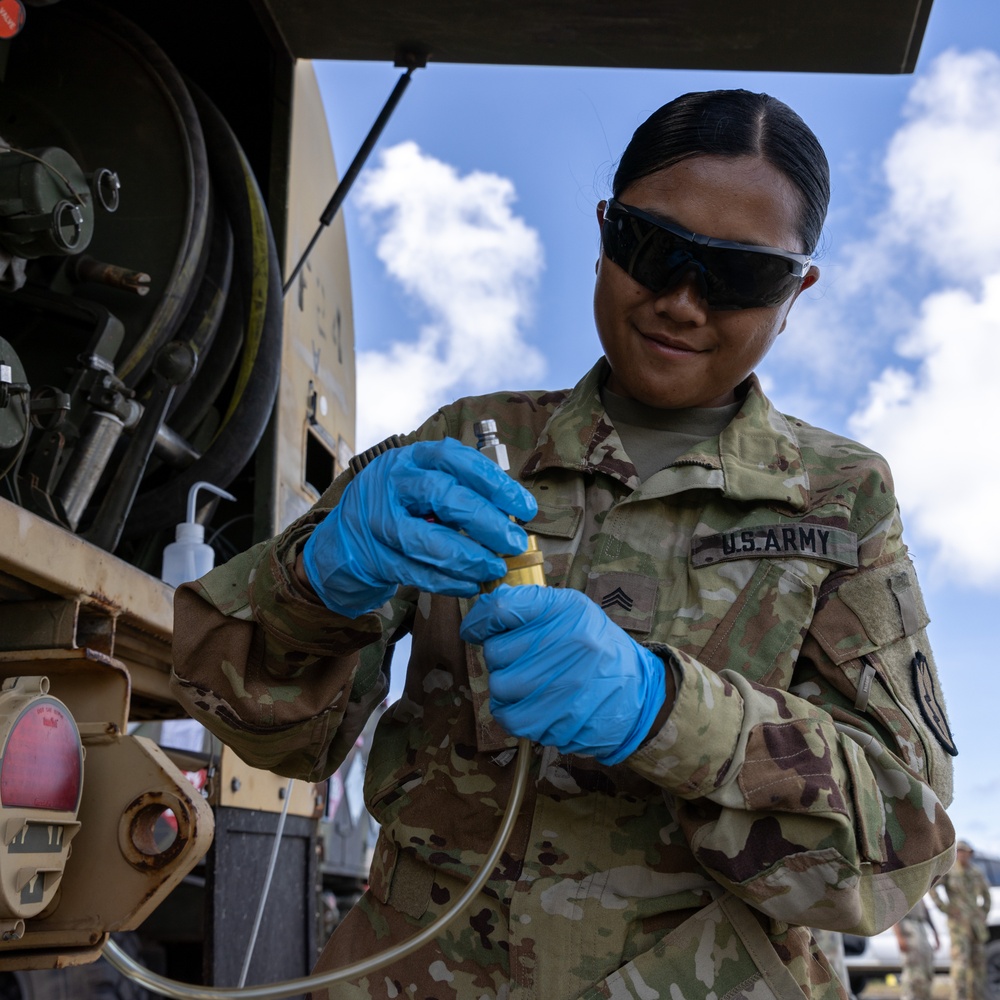 US Army Soldiers conduct fuel operations at Tinian Airport