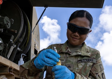 US Army Soldiers conduct fuel operations at Tinian Airport