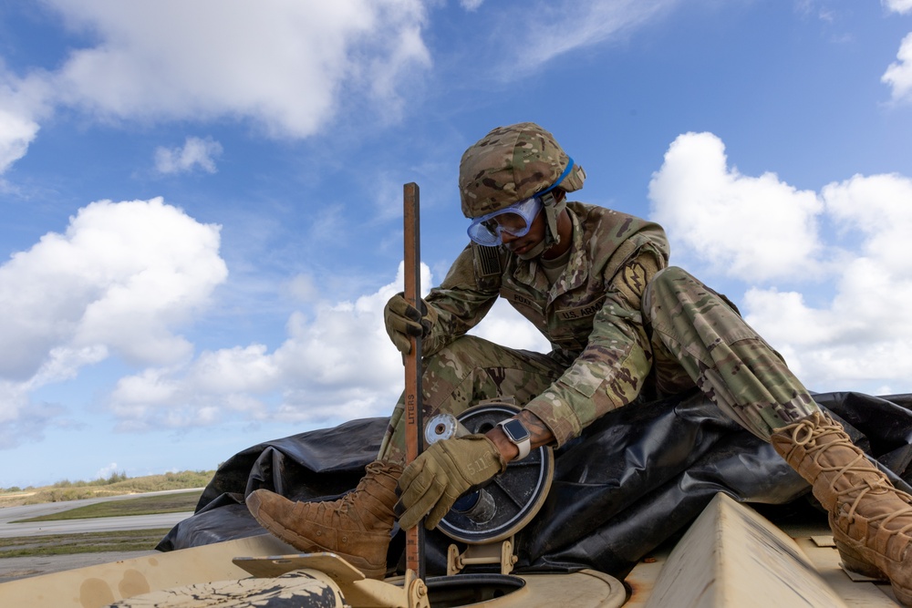 US Army Soldiers conduct fuel operations at Tinian Airport