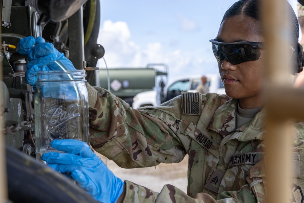 US Army Soldiers conduct fuel operations at Tinian Airport