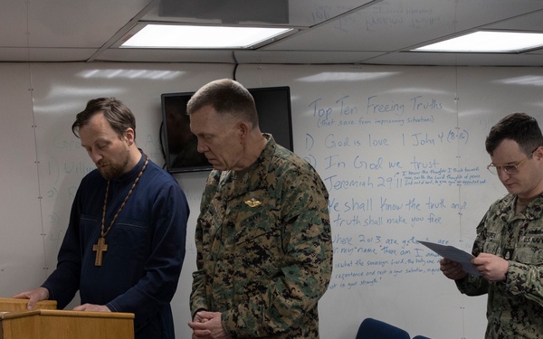 Eastern Orthodox Liturgy service aboard the USS Mount Whitney (LCC 20)