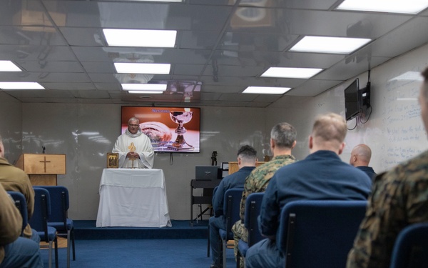 Roman Catholic Mass aboard USS Mount Whitney (LCC 20)