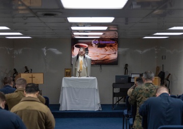 Roman Catholic Mass aboard USS Mount Whitney (LCC 20)