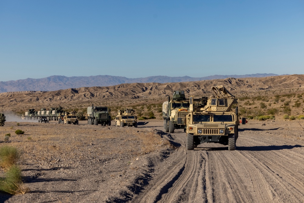 U.S. Reserve Marines conduct a motorized fire and maneuver exercise during ITX 4-24