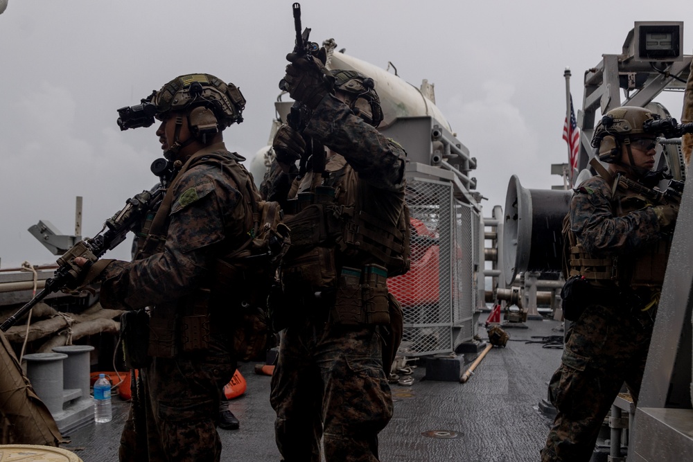 31st MEU, MRF and BLT 1/4 conduct VBSS aboard USS Warrior (MCM 10)