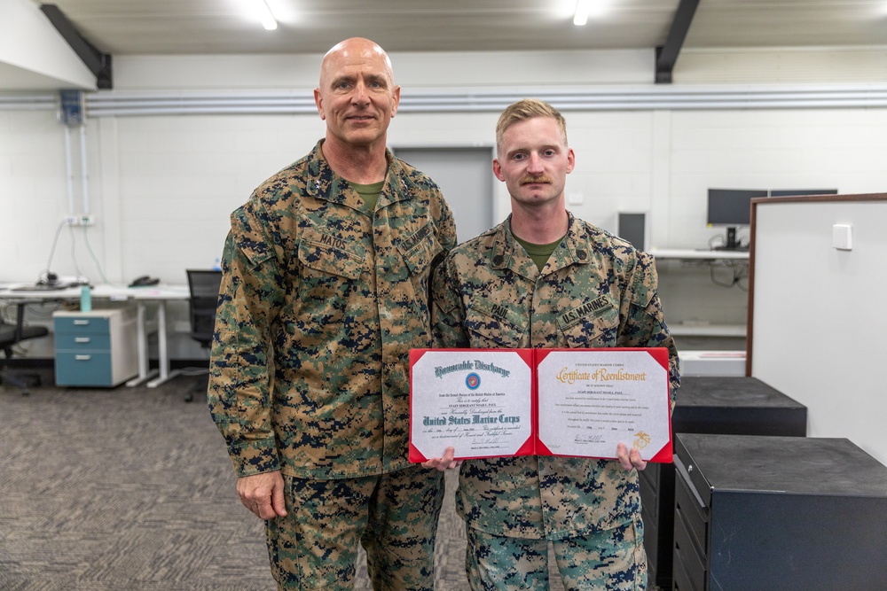 MRF-D 24.3: MARFORCYBER CG reenlists Staff Sgt. Noah Paul