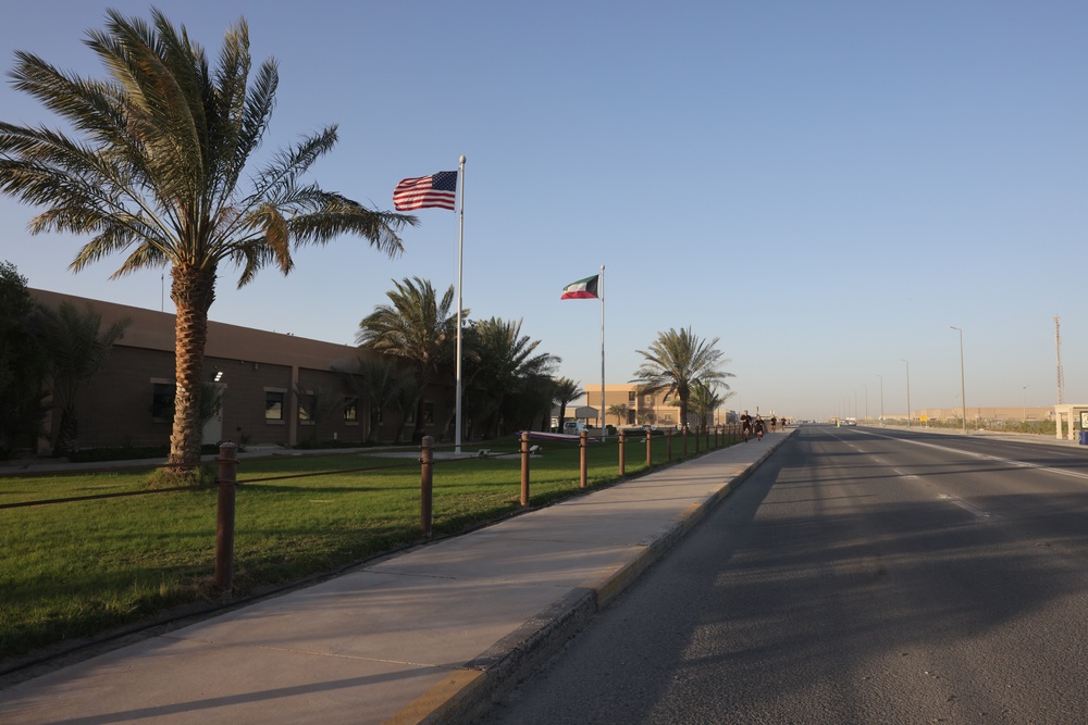 American and Kuwait Flags Fly at Camp Arifjan