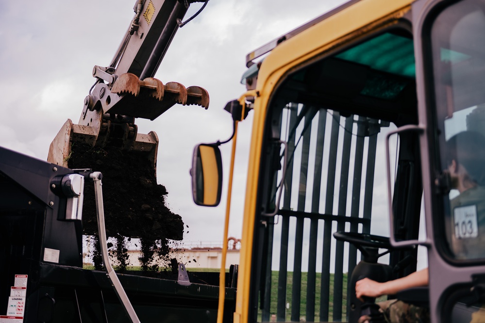 The 139th Civil Engineer Squadron starts digging for ramp extention