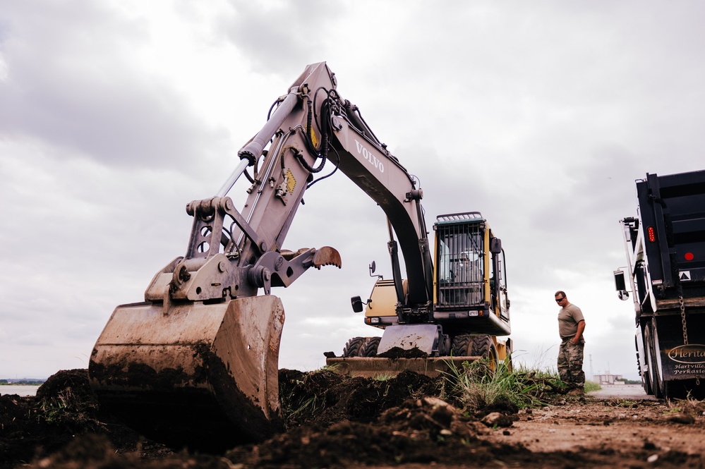 The 139th Civil Engineer Squadron starts digging for ramp extention