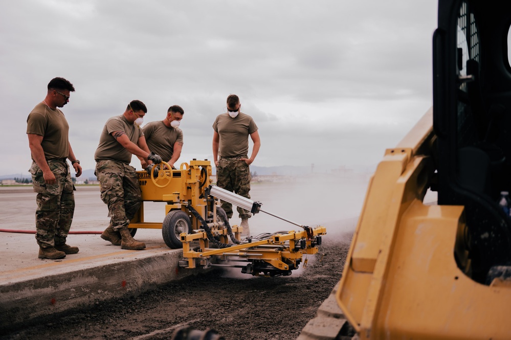 The 139th Civil Engineer Squadron starts digging for ramp extention