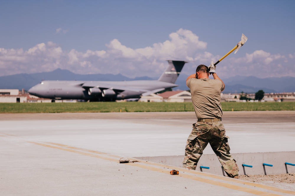 The 139th Civil Engineer Squadron starts digging for ramp extention