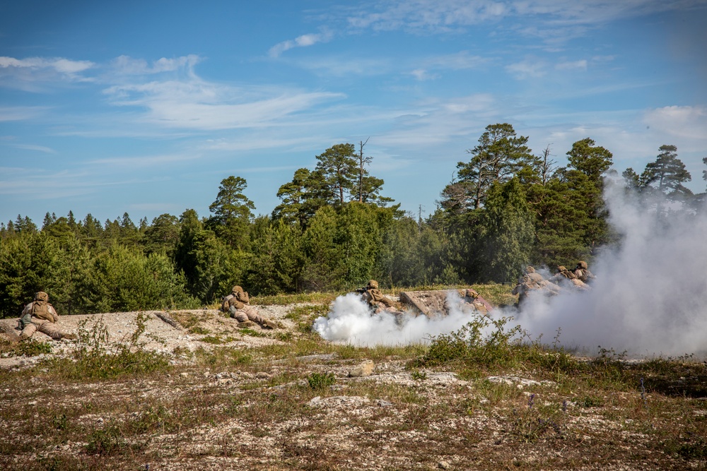 2nd AAB Marines, Swedish 181st Armored Battalion conduct an integrated company level live-fire and maneuver range in Sweden during BALTOPS 24
