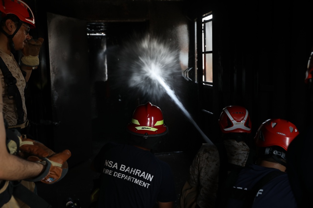 NSA Bahrain, Royal Jordanian Navy, Royal Saudi Navy Conduct Fire Fighting Training during Exercise Compass Rose III