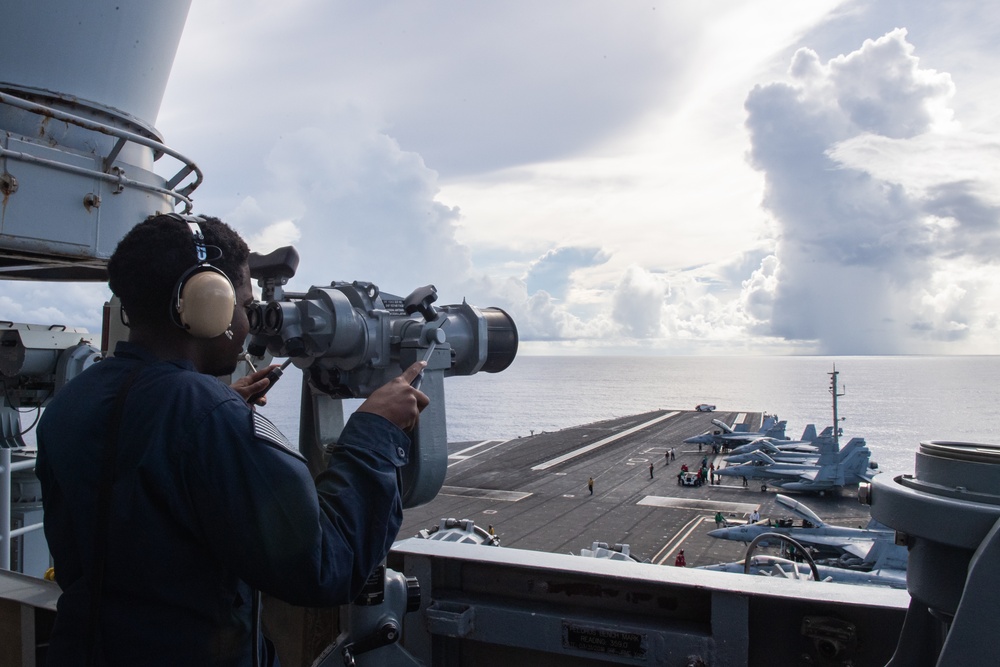 USS Ronald Reagan (CVN 76) Sailors stand watch in the pilot house in support of  Valiant Shield 2024