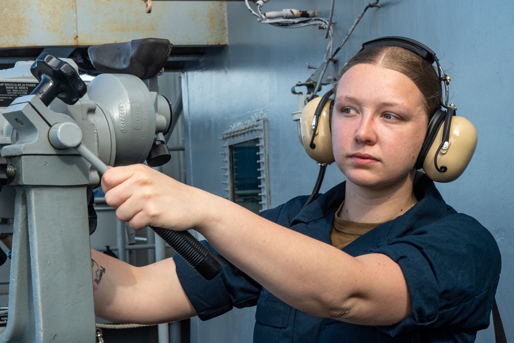 USS Ronald Reagan (CVN 76) Sailors stand watch in the pilot house in support of  Valiant Shield 2024