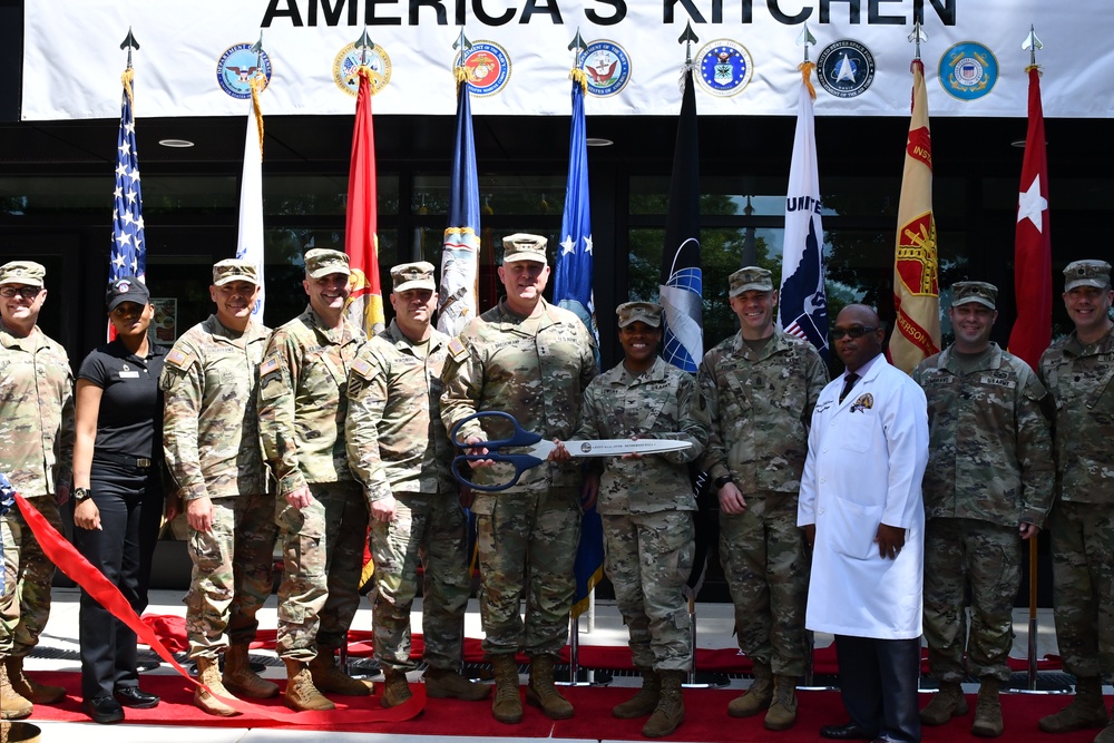 A ribbon cutting was held June 12, 2024, for the grand opening of America’s Kitchen, the new, state-of-the-art Warrior Restaurant dining facility on the joint base.