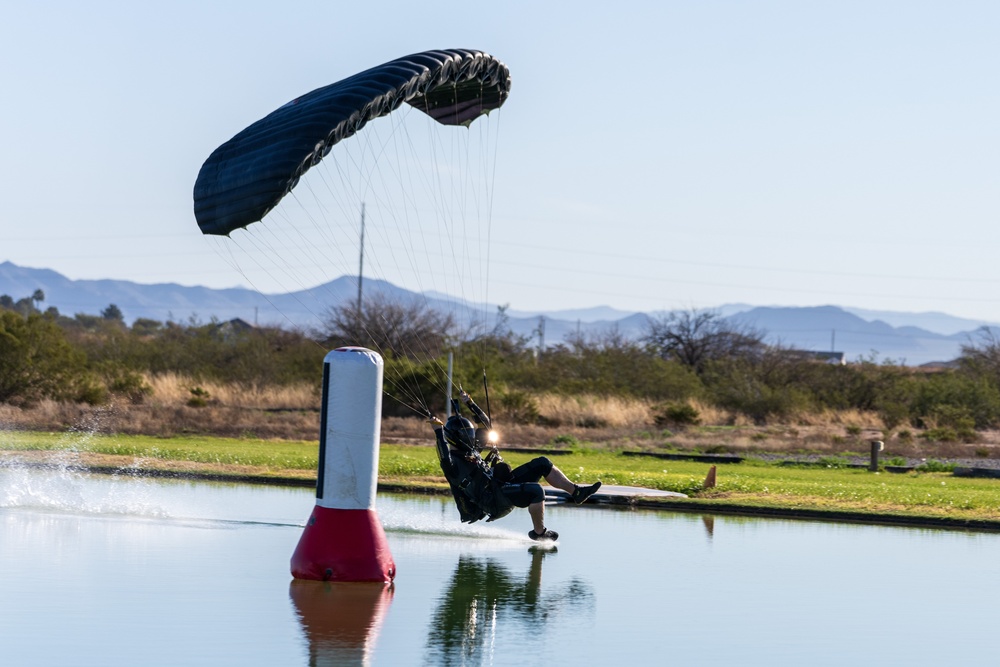 Soldiers from Army Golden Knights train in advanced parachuting discipline