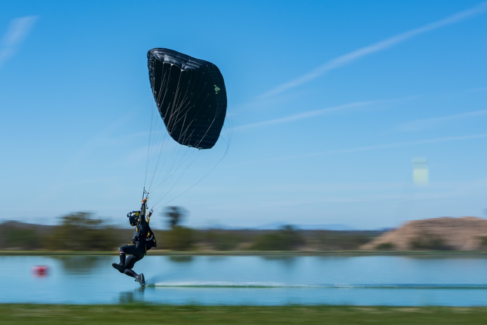 Soldiers from Army Golden Knights train in advanced parachuting discipline