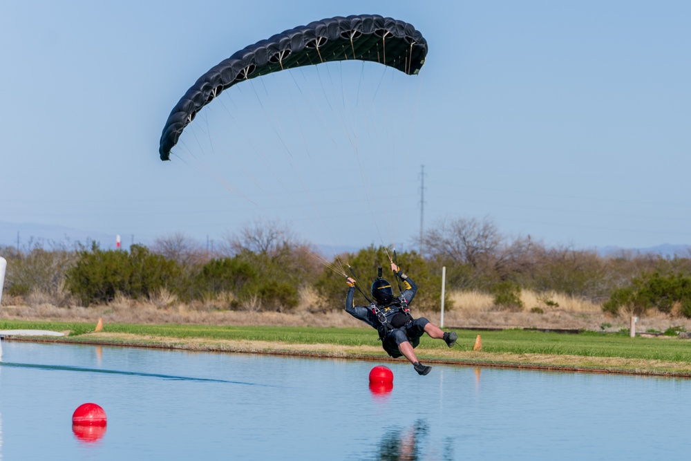 Soldiers from Army Golden Knights train in advanced parachuting discipline