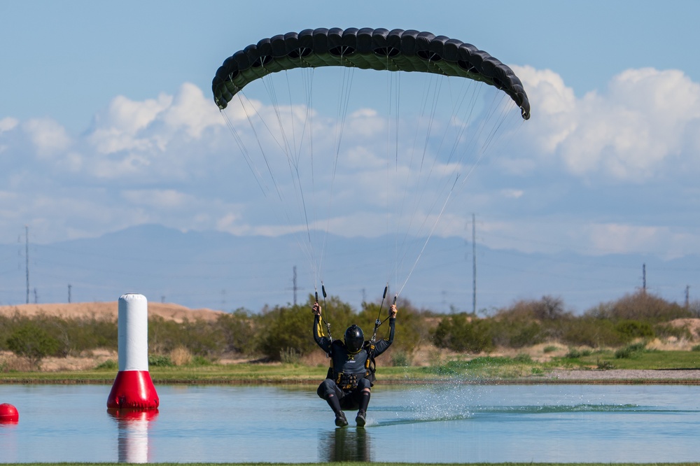 Soldiers from Army Golden Knights train in advanced parachuting discipline
