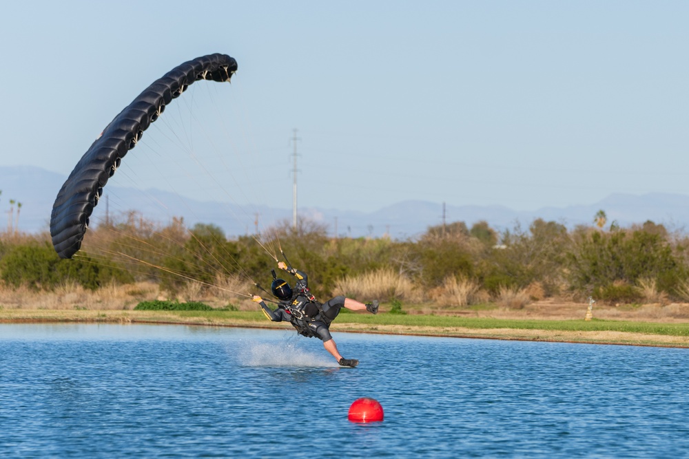 Soldiers from Army Golden Knights train in advanced parachuting discipline