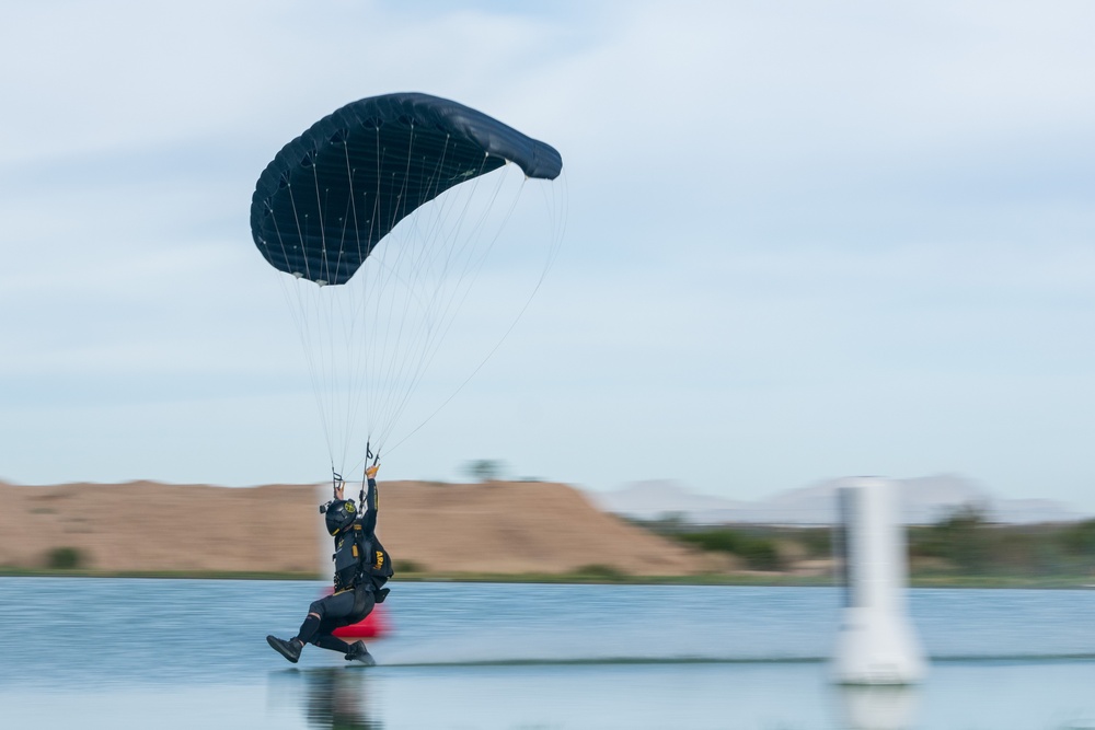 Soldiers from Army Golden Knights train in advanced parachuting discipline