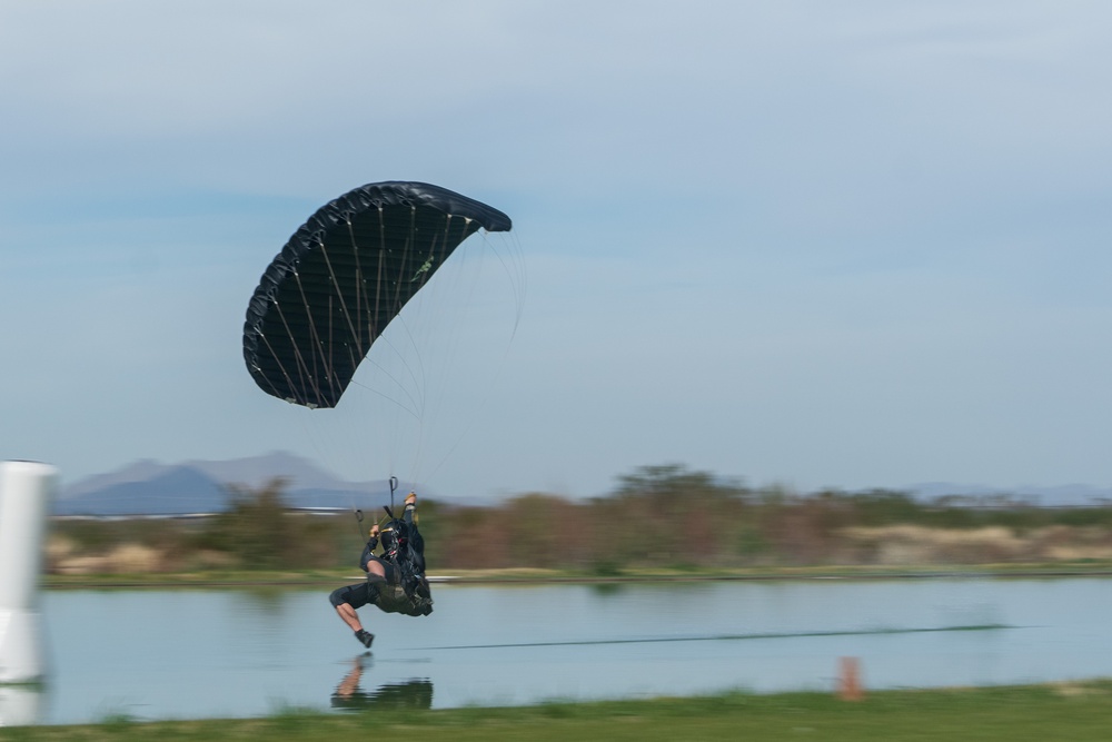 Soldiers from Army Golden Knights train in advanced parachuting discipline