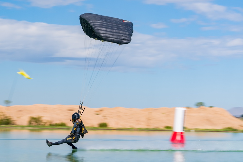 Soldiers from Army Golden Knights train in advanced parachuting discipline