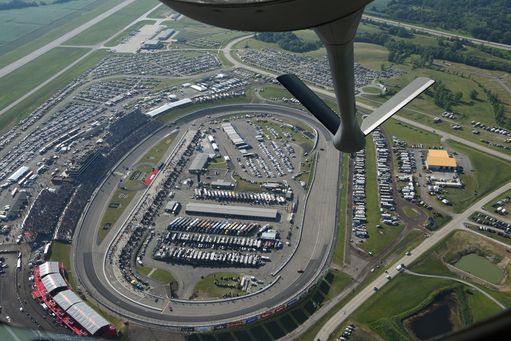 Iowa ANG KC-135 perfoms NASCAR Iowa Corn 350 flyover