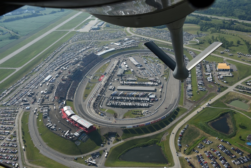 Iowa ANG KC-135 perfoms NASCAR Iowa Corn 350 flyover